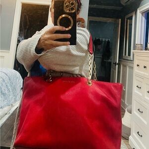 Michael Kors Red Tote Bag with Gold Accents